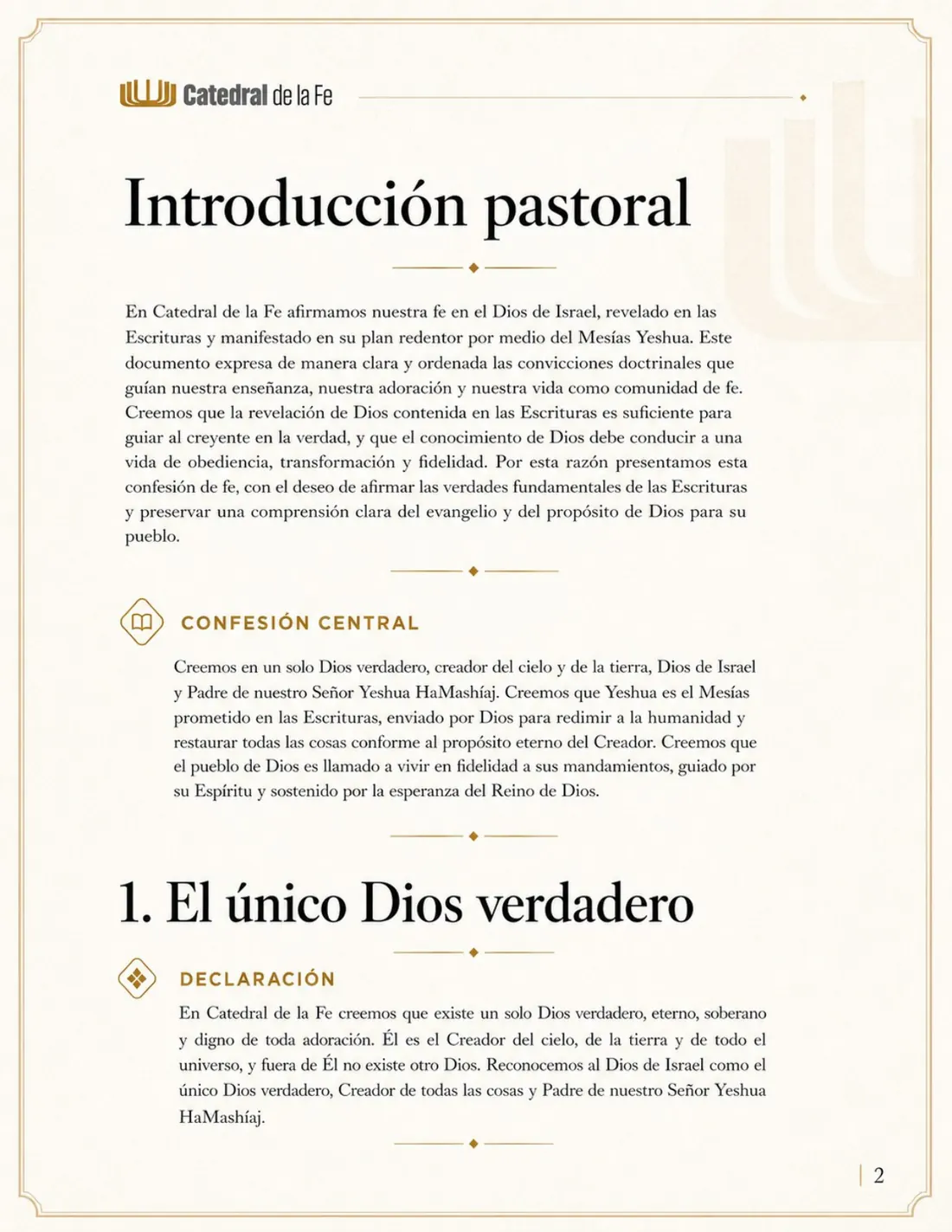 Confesión de Fe de Catedral de la Fe, página 2 de 21