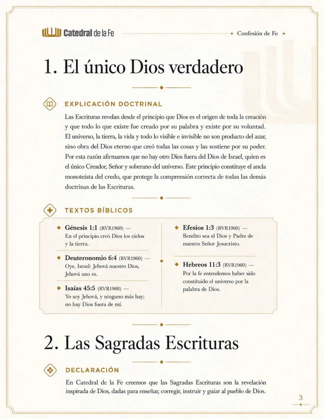Confesión de Fe de Catedral de la Fe, página 3 de 21
