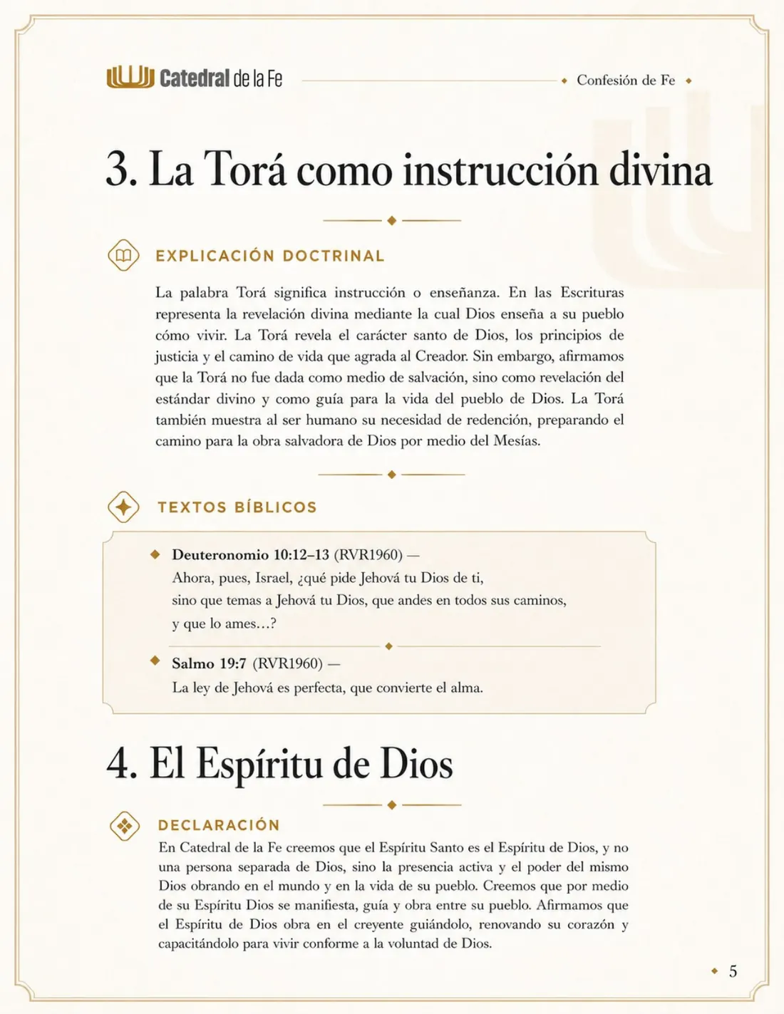 Confesión de Fe de Catedral de la Fe, página 5 de 21