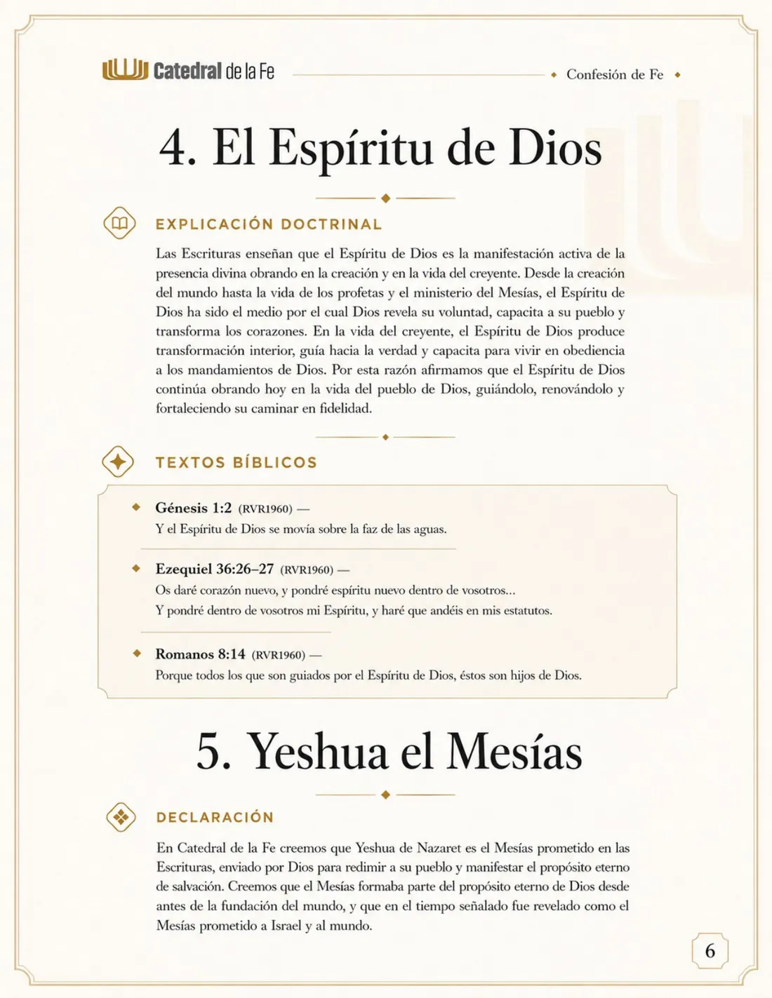 Confesión de Fe de Catedral de la Fe, página 6 de 21