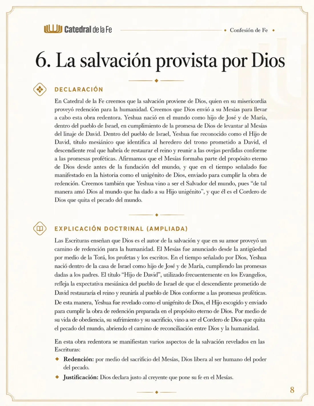 Confesión de Fe de Catedral de la Fe, página 8 de 21