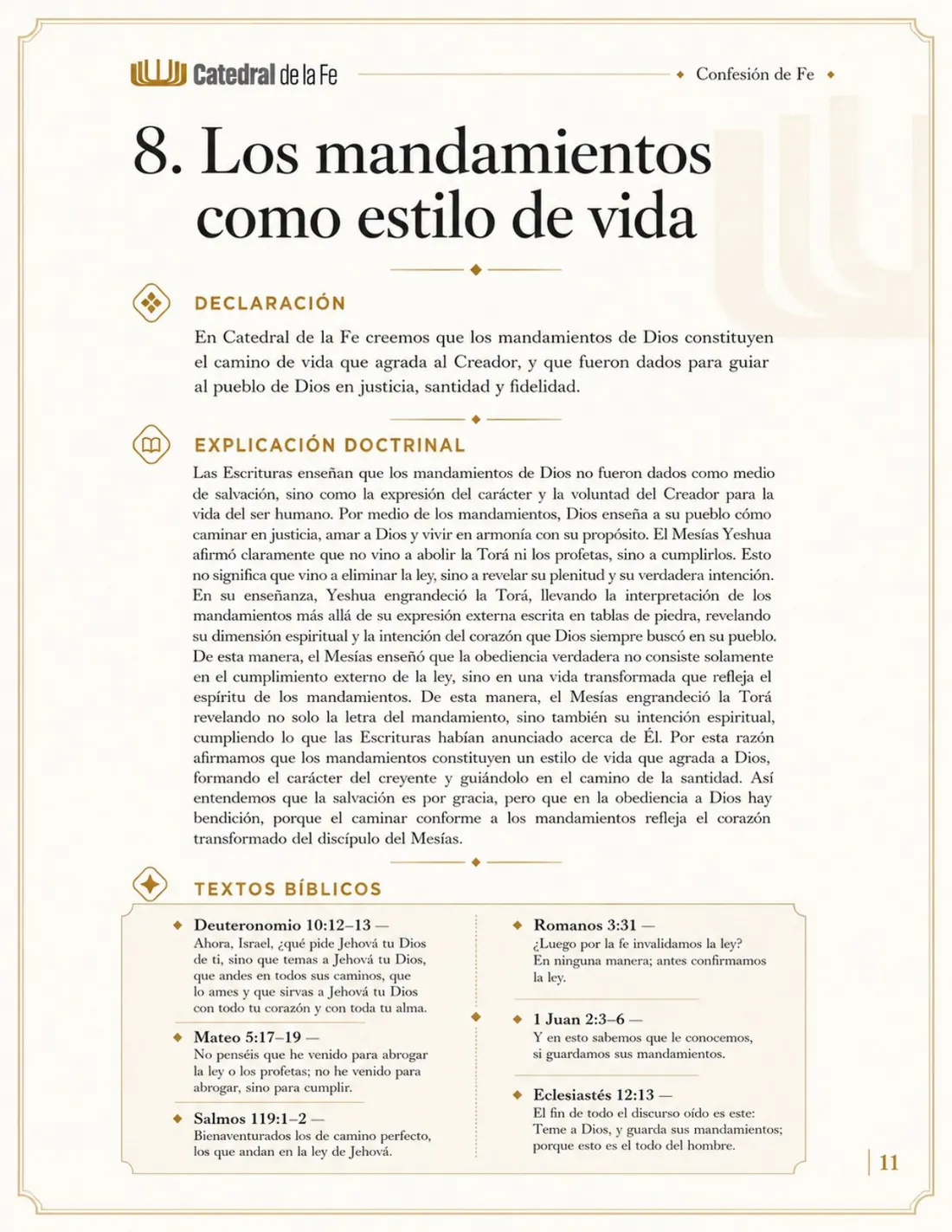 Confesión de Fe de Catedral de la Fe, página 11 de 21