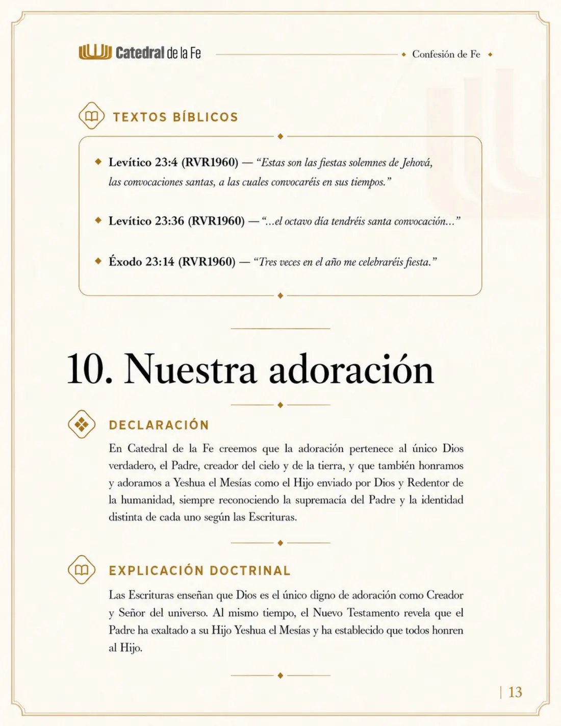 Confesión de Fe de Catedral de la Fe, página 13 de 21