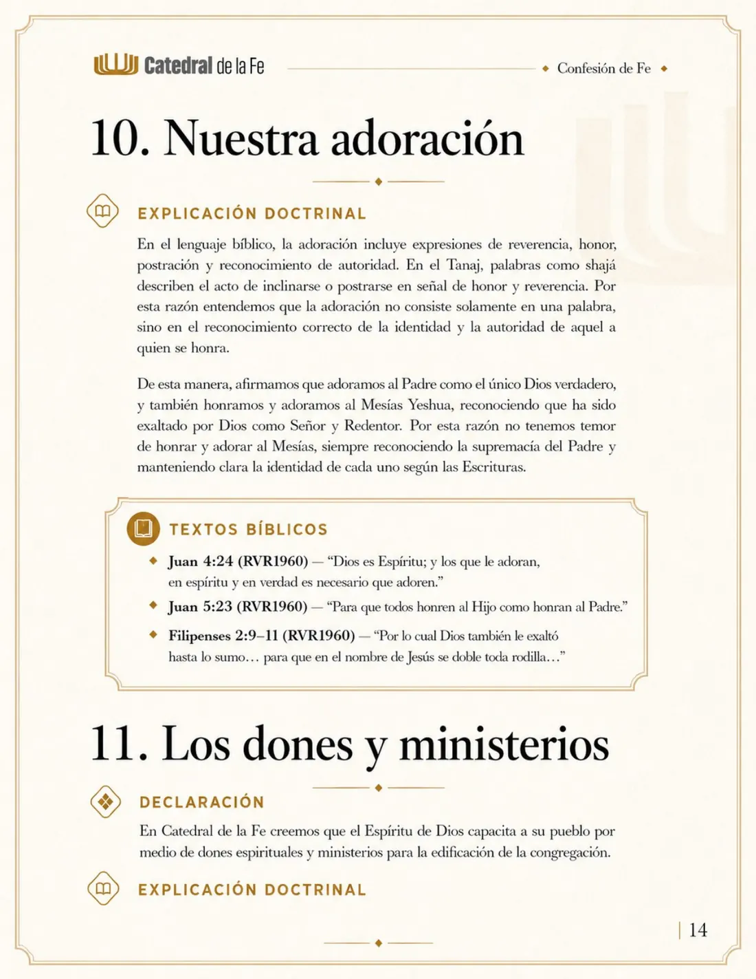 Confesión de Fe de Catedral de la Fe, página 14 de 21