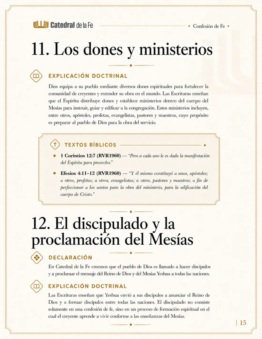 Confesión de Fe de Catedral de la Fe, página 15 de 21