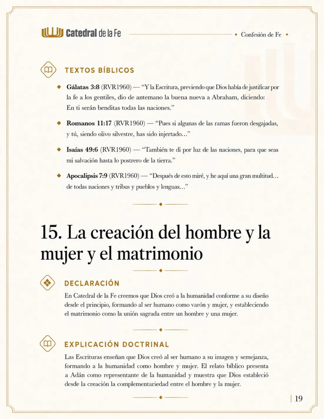 Confesión de Fe de Catedral de la Fe, página 19 de 21