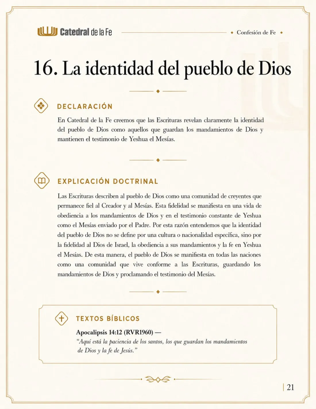 Confesión de Fe de Catedral de la Fe, página 21 de 21